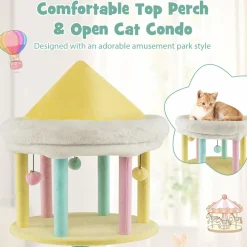 Tangkula Tall Cat Tree, 57.5 Inch Amusement Park Style Cute Cat Tower with Top Open Condo