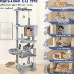 Tangkula Tall Cat Tree, 69 Inch Multi-Level Cat Tower with Sisal Scratching Post, Private Condo