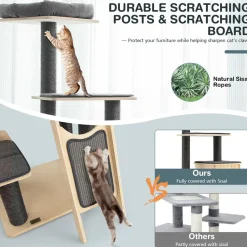 Tangkula Tall Cat Tree, 69 Inch 5-Tier Wood Cat Tower with Scratching Sisal Posts, Top Perch, Cute Cat Condo