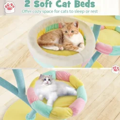 Tangkula Tall Cat Tree, 57.5 Inch Amusement Park Style Cute Cat Tower with Top Open Condo