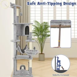 Tangkula Tall Cat Tree, 69 Inch Multi-Level Cat Tower with Sisal Scratching Post, Private Condo