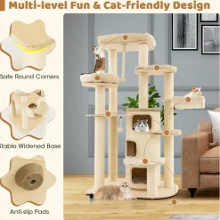 Tangkula Tall Cat Tree, 67 Inch Multi-Level Modern Large Cat Tower with with 3-Story Cat Condo for Indoor Cats 20 lbs Heavy Duty