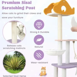 Tangkula Tall Cat Tree, 66 Inch Multi-level Modern Cat Tower with Cat Condo, Sisal Scratching Posts