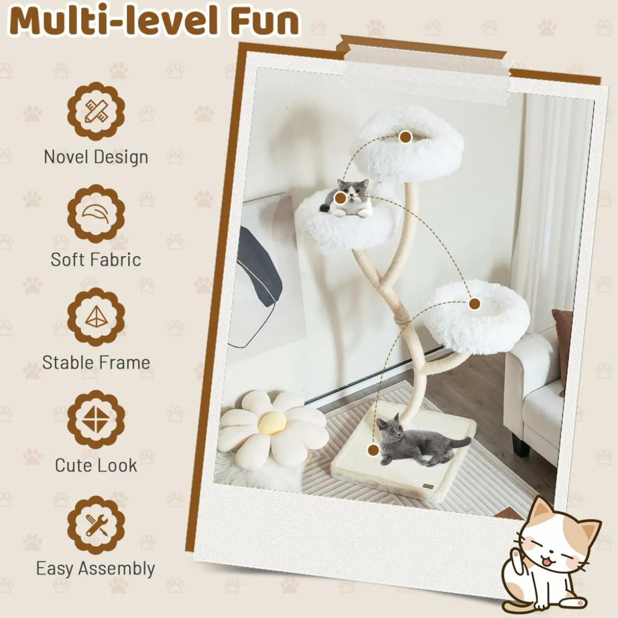 Tangkula Tall Cat Tree, 70 Inch Multi-Level Large Cat Tower with 3 Warm Perches, 3 Jingling Balls