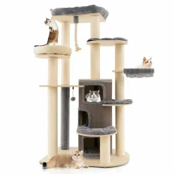 Tangkula Tall Cat Tree, 67 Inch Multi-Level Modern Large Cat Tower with with 3-Story Cat Condo for Indoor Cats 20 lbs Heavy Duty