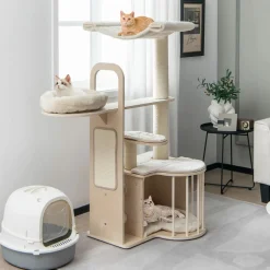 Tangkula Tall Cat Tree for Indoor Cats, 55 Inch Multi-Level Cat Tower Activity Center with Hammock