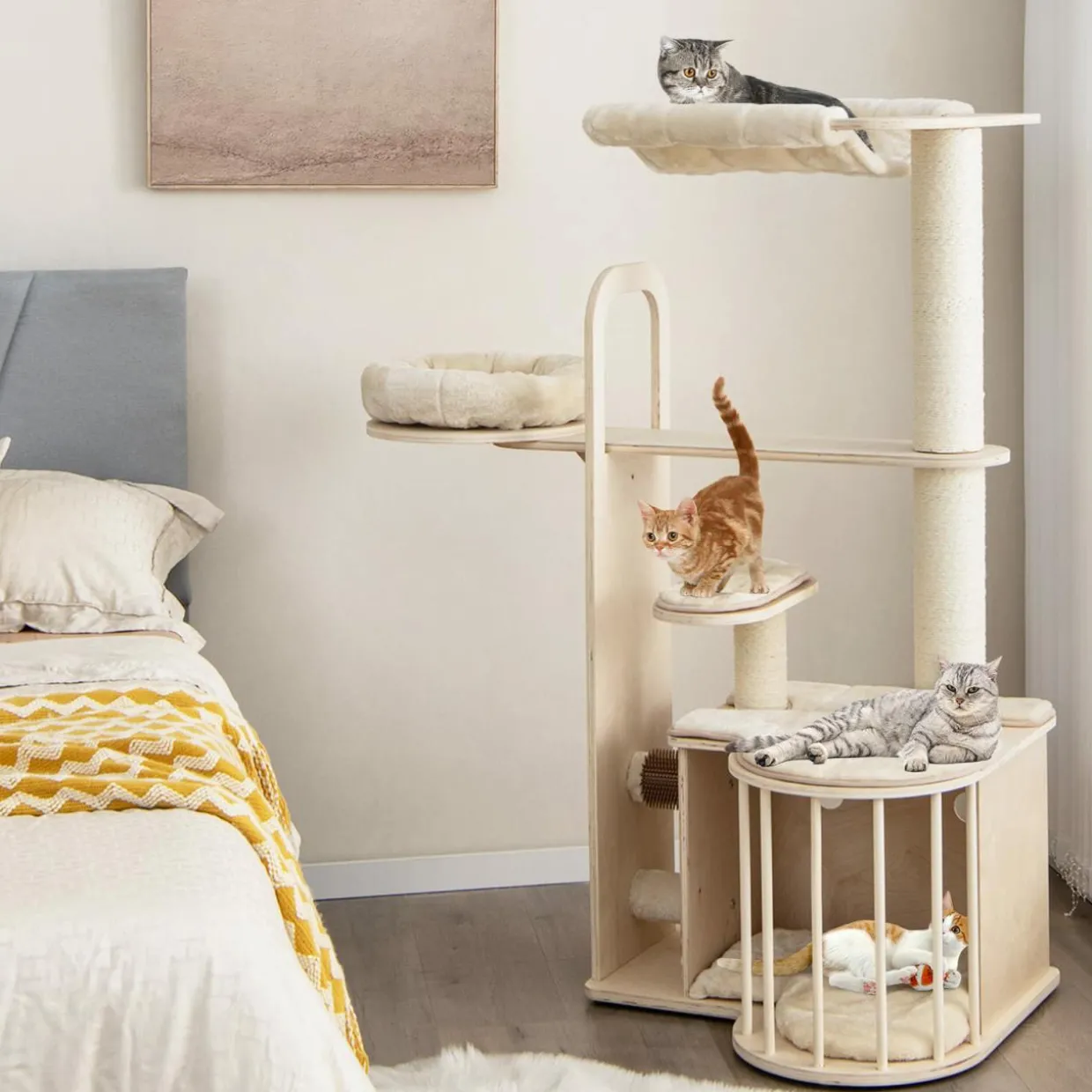 Tangkula Tall Cat Tree for Indoor Cats, 55 Inch Multi-Level Cat Tower Activity Center with Hammock