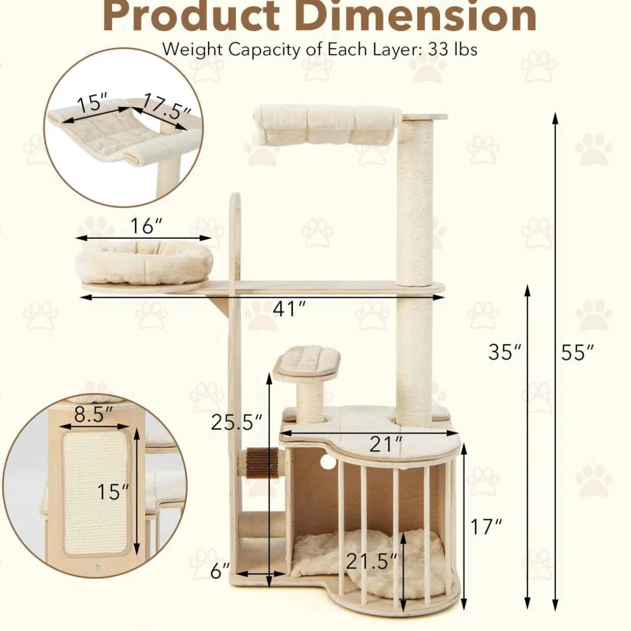 Tangkula Tall Cat Tree for Indoor Cats, 55 Inch Multi-Level Cat Tower Activity Center with Hammock