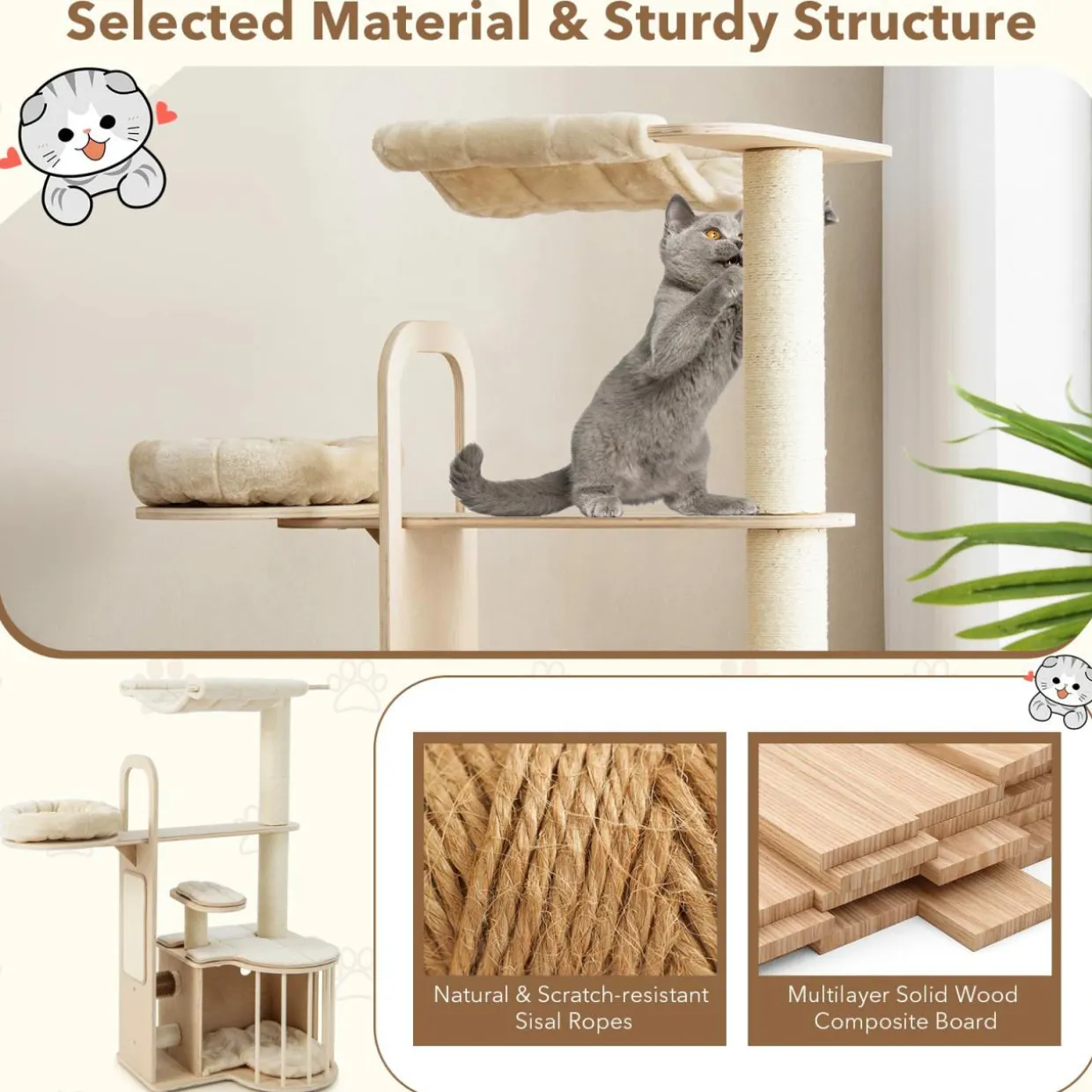 Tangkula Tall Cat Tree for Indoor Cats, 55 Inch Multi-Level Cat Tower Activity Center with Hammock