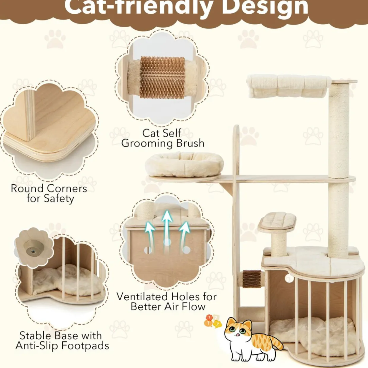 Tangkula Tall Cat Tree for Indoor Cats, 55 Inch Multi-Level Cat Tower Activity Center with Hammock