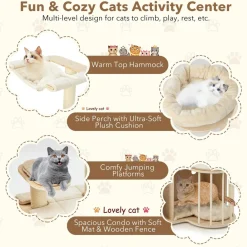 Tangkula Tall Cat Tree for Indoor Cats, 55 Inch Multi-Level Cat Tower Activity Center with Hammock