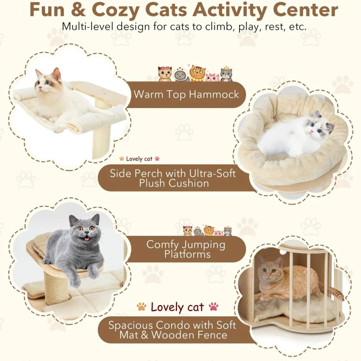 Tangkula Tall Cat Tree for Indoor Cats, 55 Inch Multi-Level Cat Tower Activity Center with Hammock