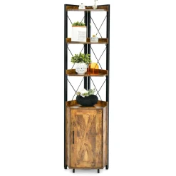 Tangkula Tall Corner Storage Cabinet, 71" Industrial 6 Tier Storage Shelf w/Door Cabinet