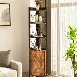 Tangkula Tall Corner Storage Cabinet, 71" Industrial 6 Tier Storage Shelf w/Door Cabinet