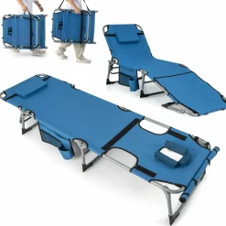 Tangkula Tanning Chair, Outdoor Folding Beach Lounge Chair with Face Hole