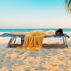 Tangkula Tanning Chair, Outdoor Folding Beach Lounge Chair with Face Hole