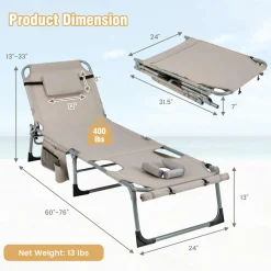 Tangkula Tanning Chair, Outdoor Folding Beach Lounge Chair with Face Hole