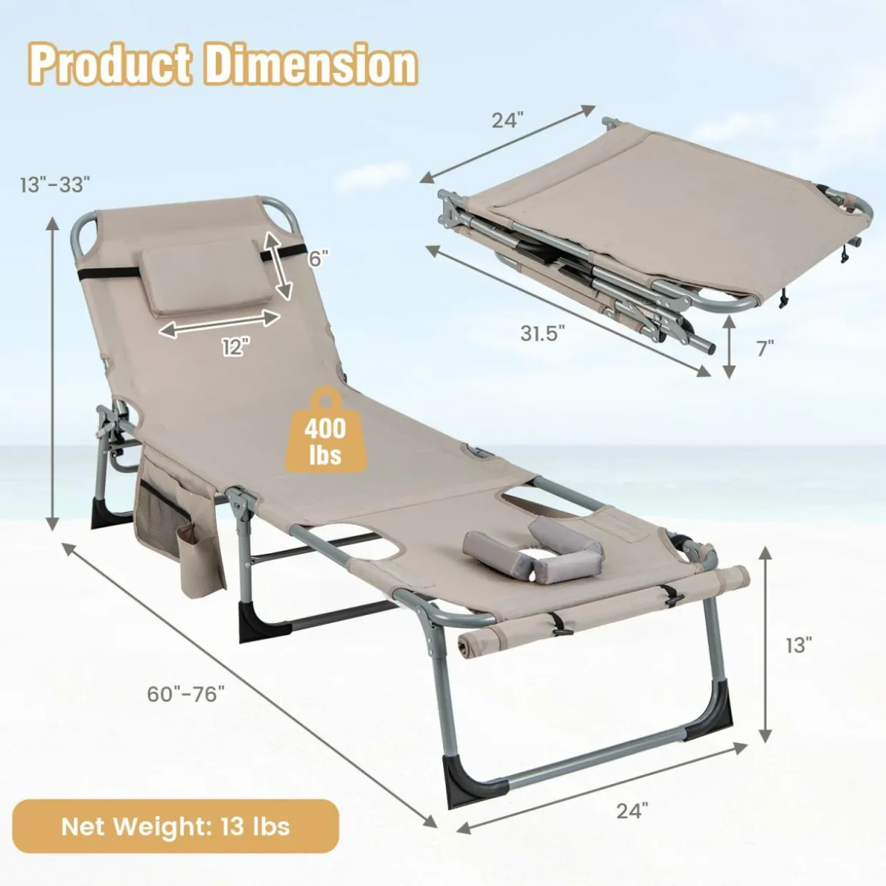 Tangkula Tanning Chair, Outdoor Folding Beach Lounge Chair with Face Hole