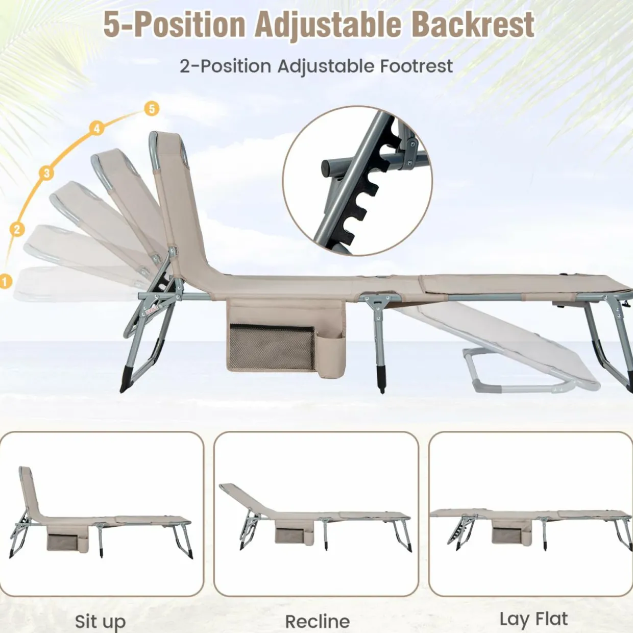 Tangkula Tanning Chair, Outdoor Folding Beach Lounge Chair with Face Hole