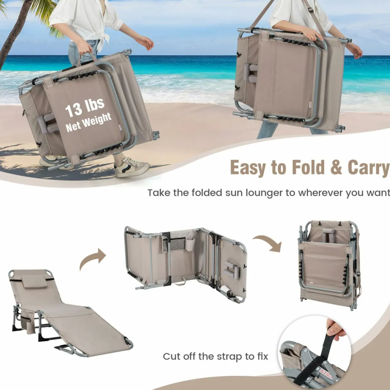 Tangkula Tanning Chair, Outdoor Folding Beach Lounge Chair with Face Hole