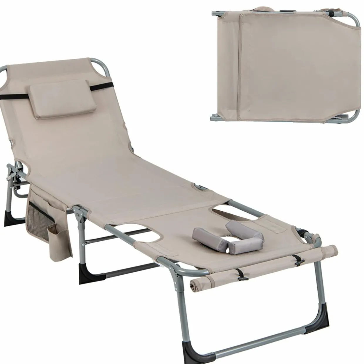 Tangkula Tanning Chair, Outdoor Folding Beach Lounge Chair with Face Hole