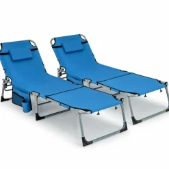 Tangkula Tanning Chair, Outdoor Folding Beach Lounge Chair with Face Hole