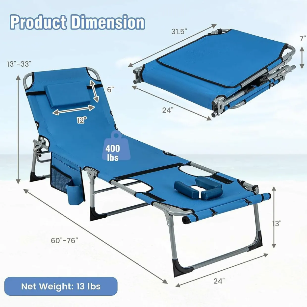 Tangkula Tanning Chair, Outdoor Folding Beach Lounge Chair with Face Hole