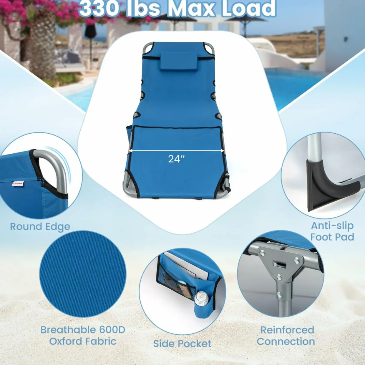 Tangkula Tanning Chair, Outdoor Folding Beach Lounge Chair with Face Hole