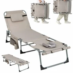 Tangkula Tanning Chair, Outdoor Folding Beach Lounge Chair with Face Hole