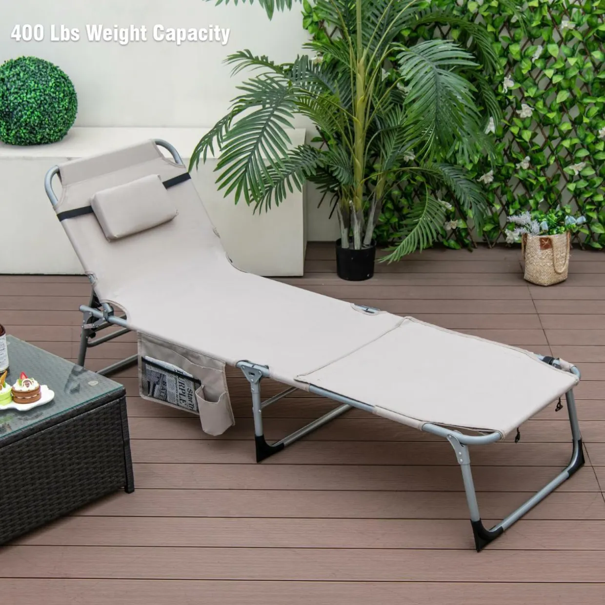 Tangkula Tanning Chair, Outdoor Folding Beach Lounge Chair with Face Hole
