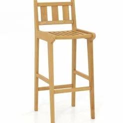 Tangkula Teak Wood Bar Stool, 30” Bar Chair with Footrest & Backrest