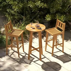 Tangkula Teak Wood Bar Stool, 30” Bar Chair with Footrest & Backrest