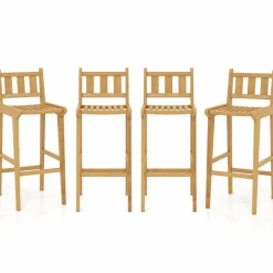 Tangkula Teak Wood Bar Stool, 30” Bar Chair with Footrest & Backrest