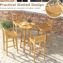 Tangkula Teak Wood Bar Stool, 30” Bar Chair with Footrest & Backrest