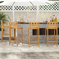 Tangkula Teak Wood Bar Stool, 30” Bar Chair with Footrest & Backrest