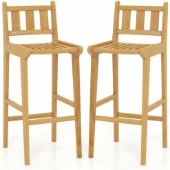 Tangkula Teak Wood Bar Stool, 30” Bar Chair with Footrest & Backrest