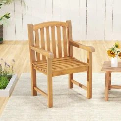 Tangkula Teak Wood Patio Dining Chair