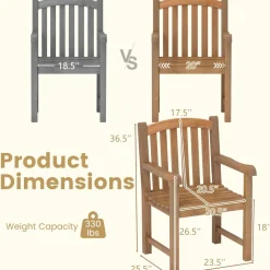 Tangkula Teak Wood Patio Dining Chair