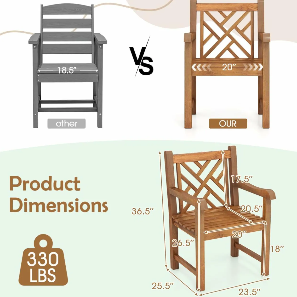 Tangkula Teak Wood Patio Dining Chair