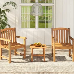 Tangkula Teak Wood Patio Dining Chair
