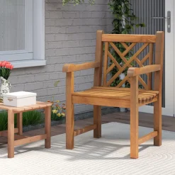 Tangkula Teak Wood Patio Dining Chair