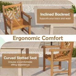 Tangkula Teak Wood Patio Dining Chair