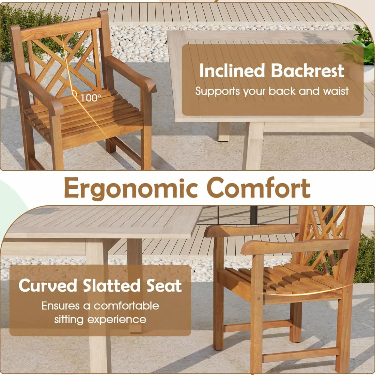 Tangkula Teak Wood Patio Dining Chair