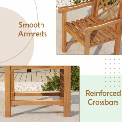 Tangkula Teak Wood Patio Dining Chair