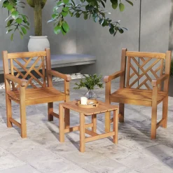 Tangkula Teak Wood Patio Dining Chair