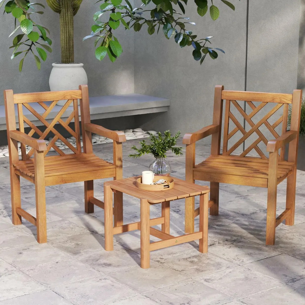 Tangkula Teak Wood Patio Dining Chair
