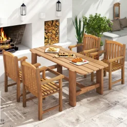 Tangkula Teak Wood Patio Dining Chair