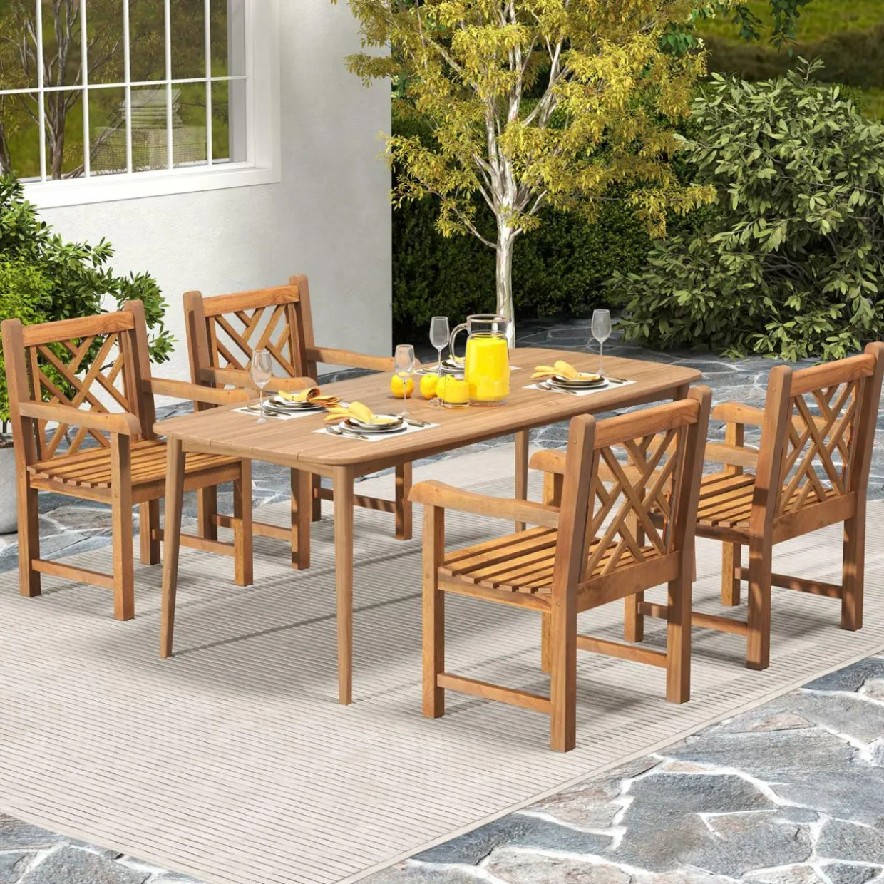 Tangkula Teak Wood Patio Dining Chair