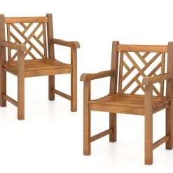 Tangkula Teak Wood Patio Dining Chair