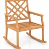 Tangkula Teak Wood Rocking Chair, Oversized Porch Rocker with Backrest and Slatted Seat (1/2, 32 x 28 x 35 Inch)